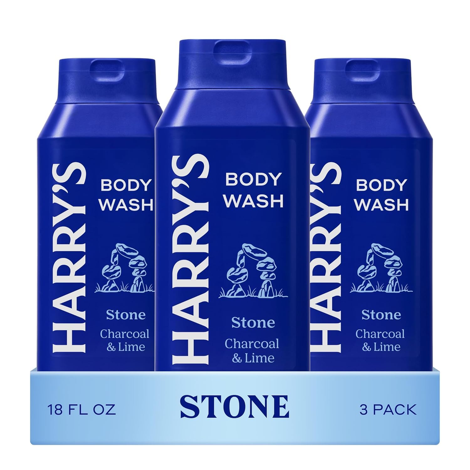 Harry's Stone body wash 3-pack bottles for easy refreshment during busy days.