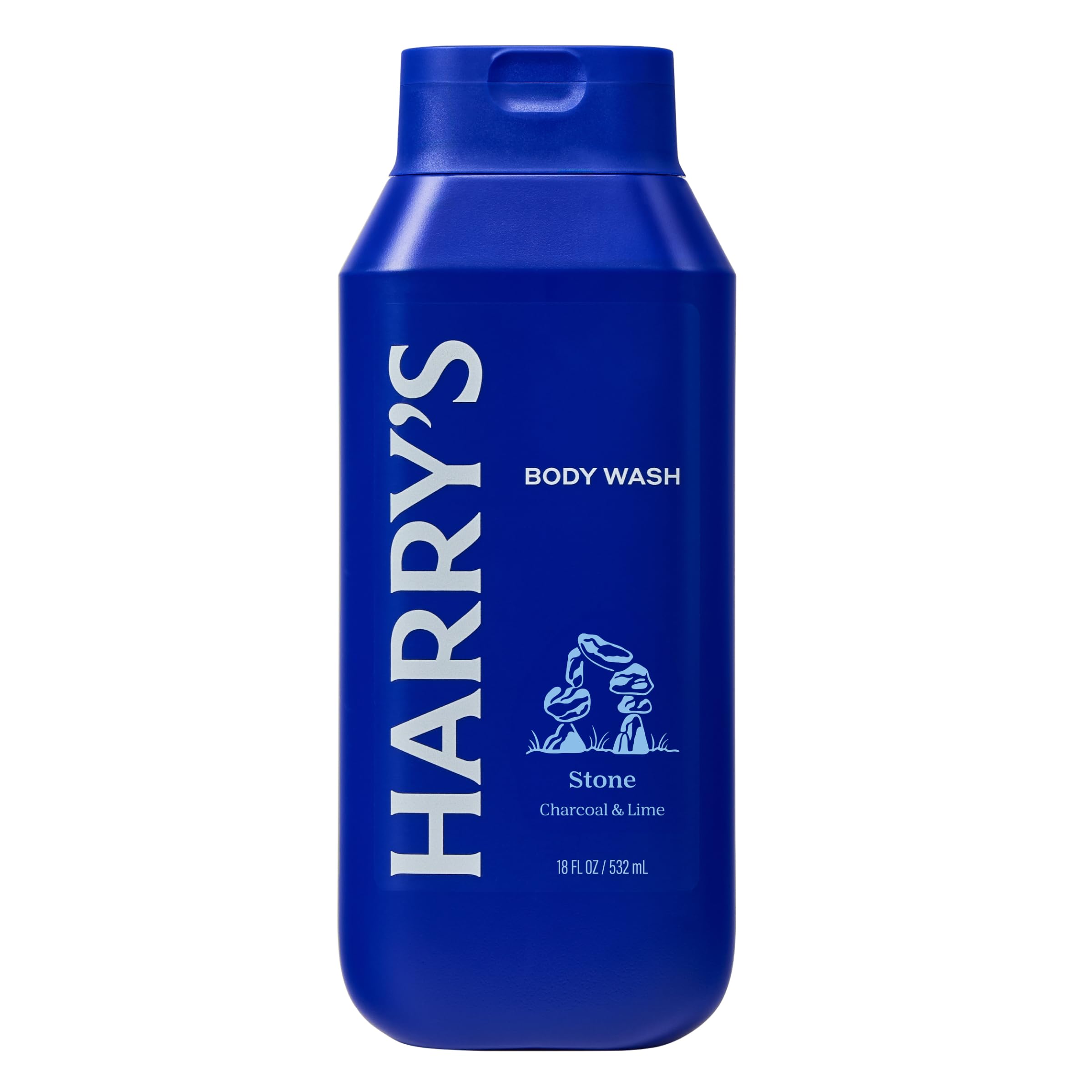 Harry's Stone body wash bottle front view showcases sleek packaging and premium feel.