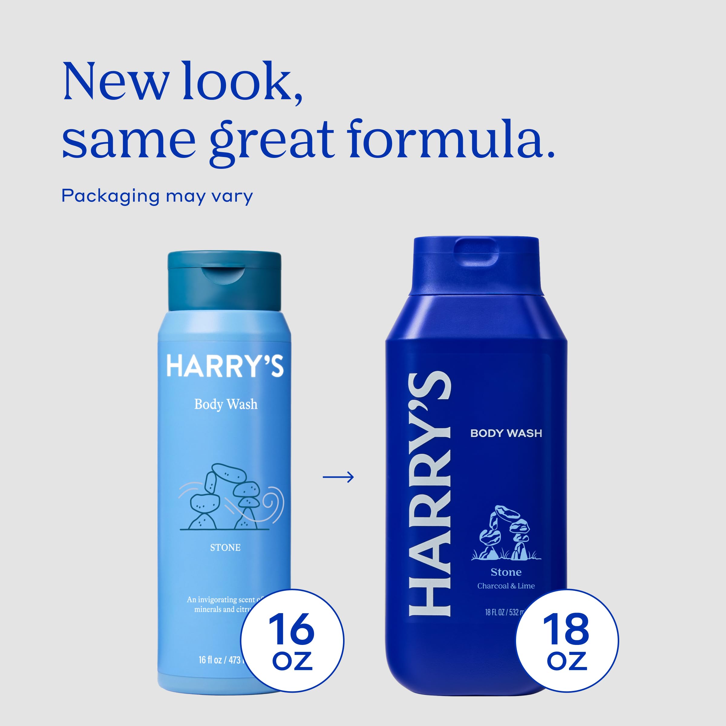 Harry's Stone body wash bottle pour action captures controlled lather release.