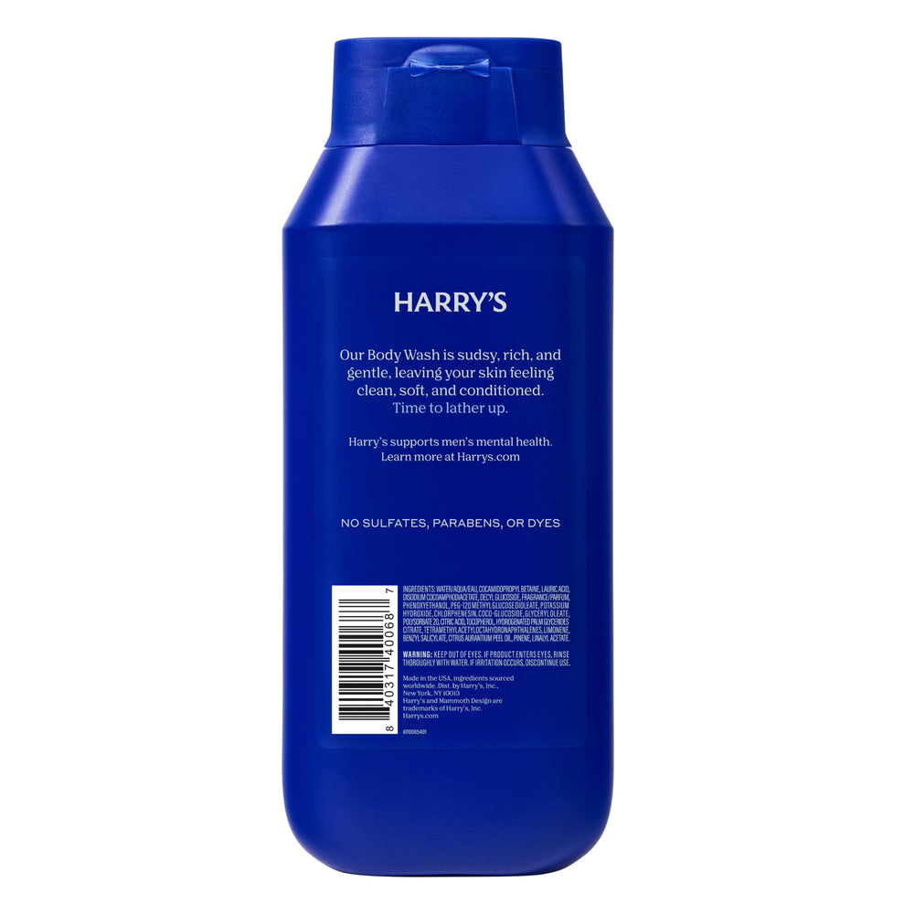 Harry's Stone label details emphasize clean ingredients and product transparency.