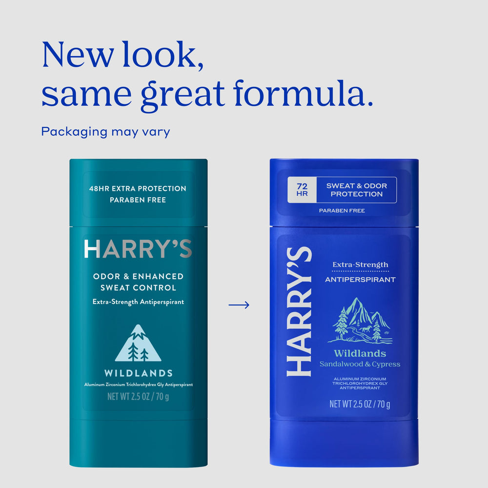 Harry's Wildlands scent evokes crisp mountain air and lasting freshness.