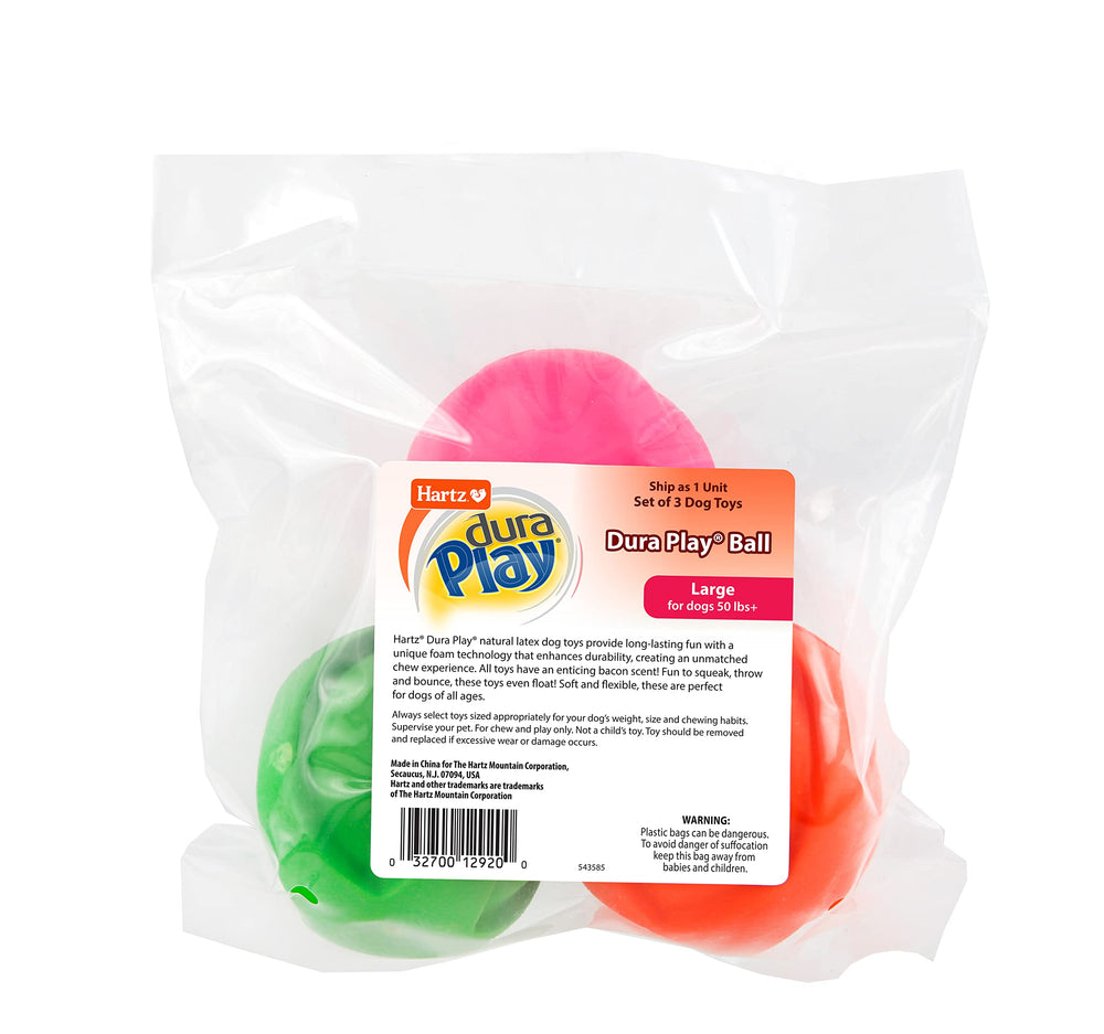 Hartz DuraPlay neon pack trio toy set for indoor outdoor fun.