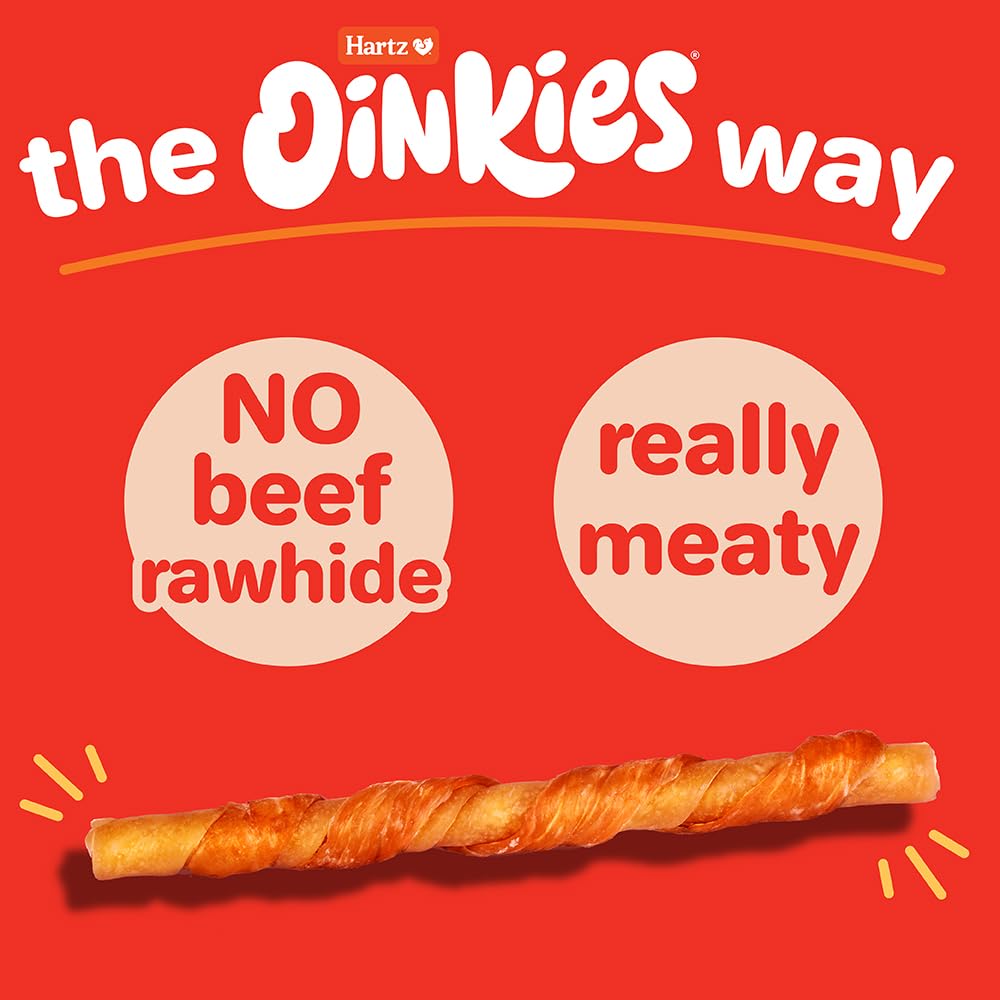 Wrapped with 100% real bacon in Hartz Oinkies twists for savory aroma
