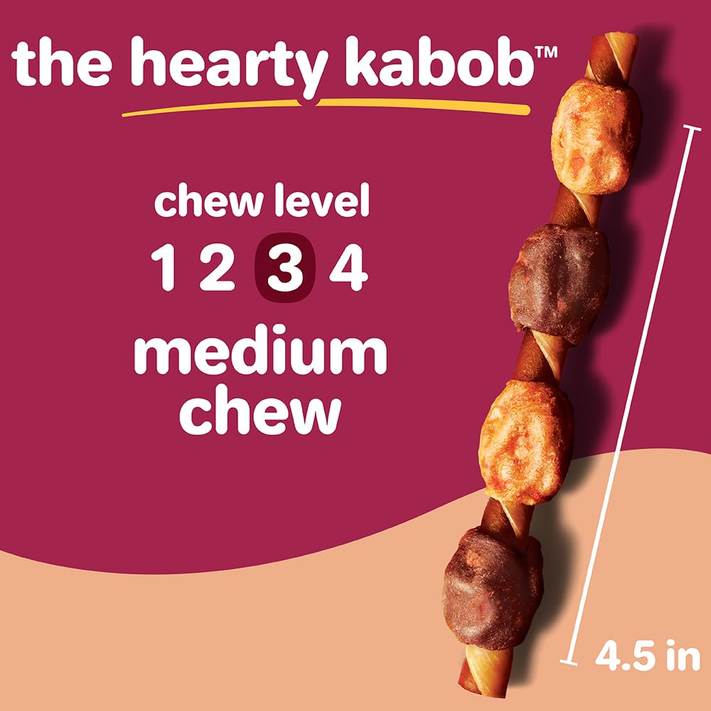 Hartz Oinkies Hearty Kabob chewing may reduce plaque.