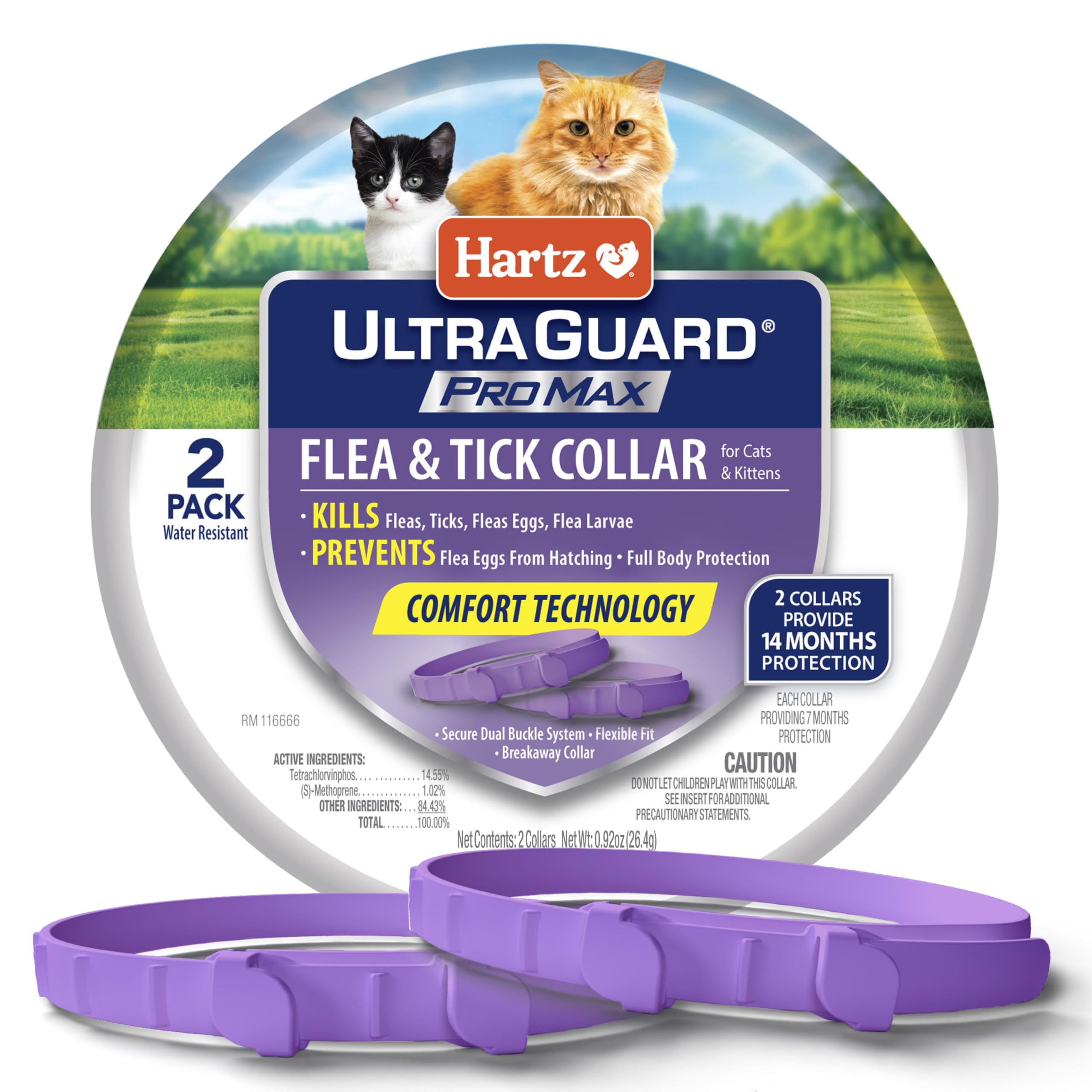 Hartz UltraGuard ProMax cat collar front view showing protection for cats