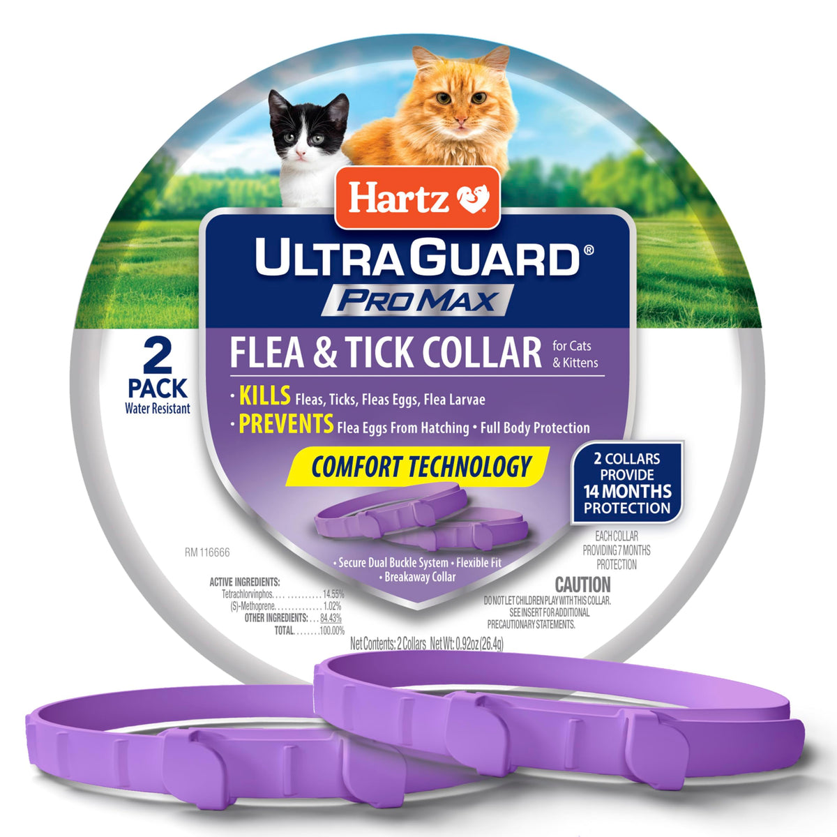 Hartz UltraGuard ProMax cat collar front view showing protection for cats
