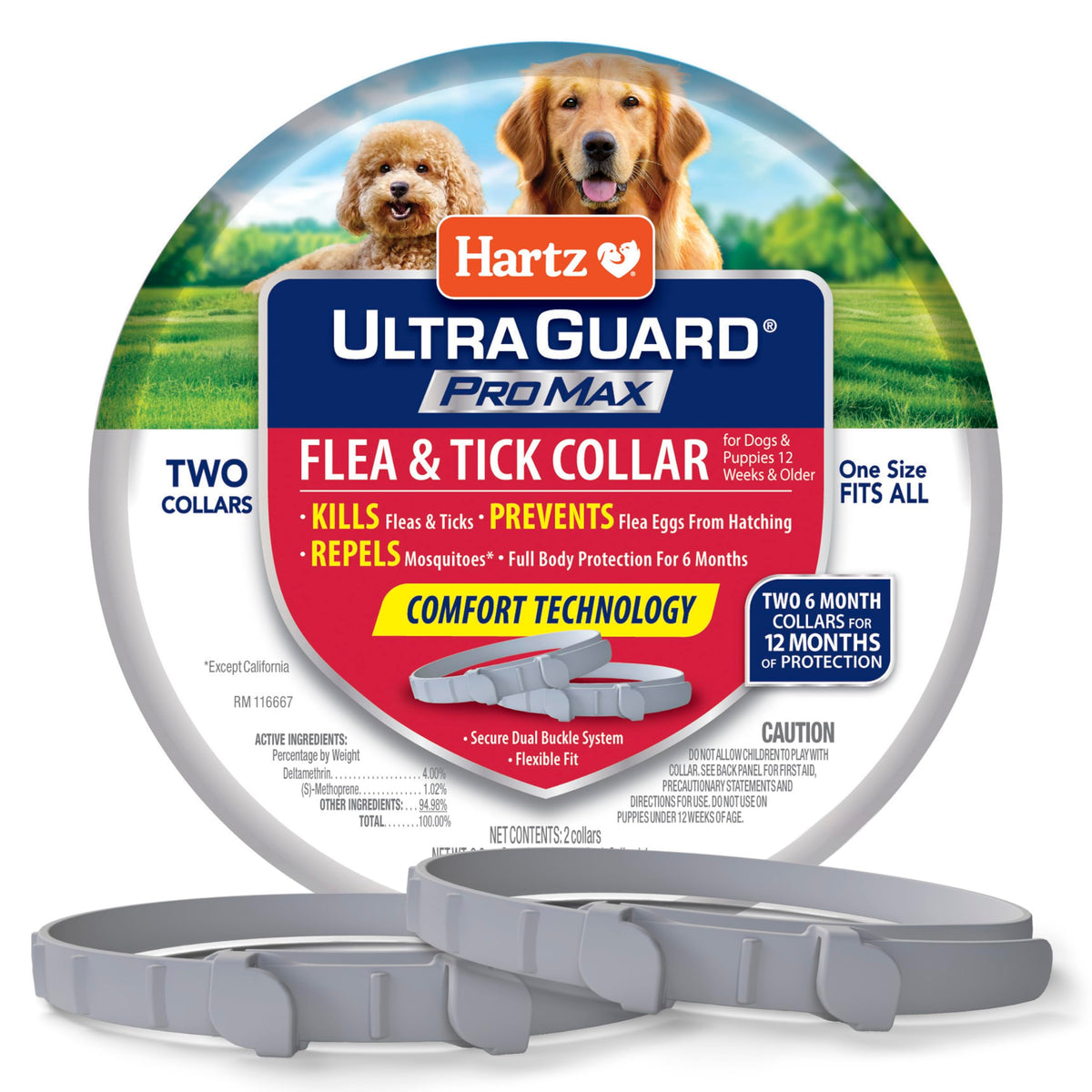 Hartz UltraGuard ProMax collar gray packaging showing long-lasting protection