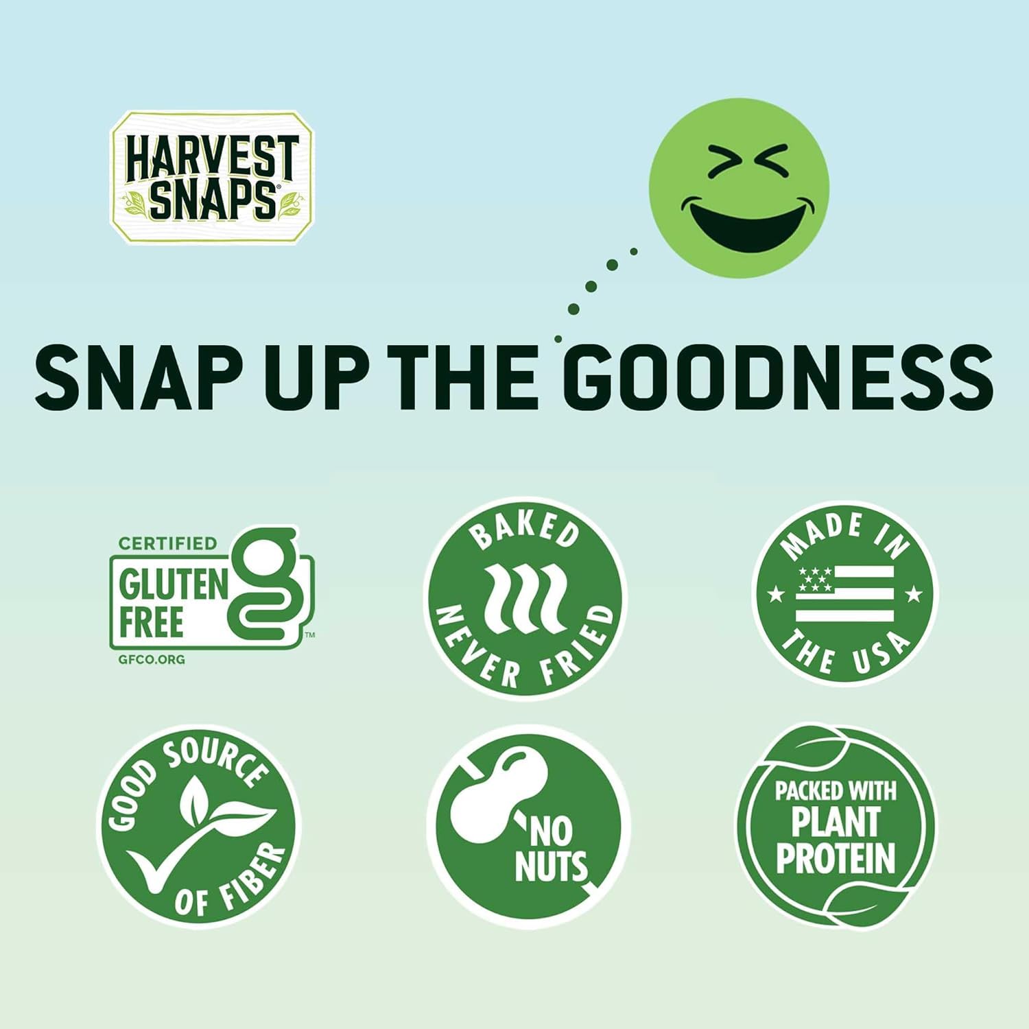 Harvest Snaps gluten-free non-GMO packs emphasizing allergen-friendly snack options
