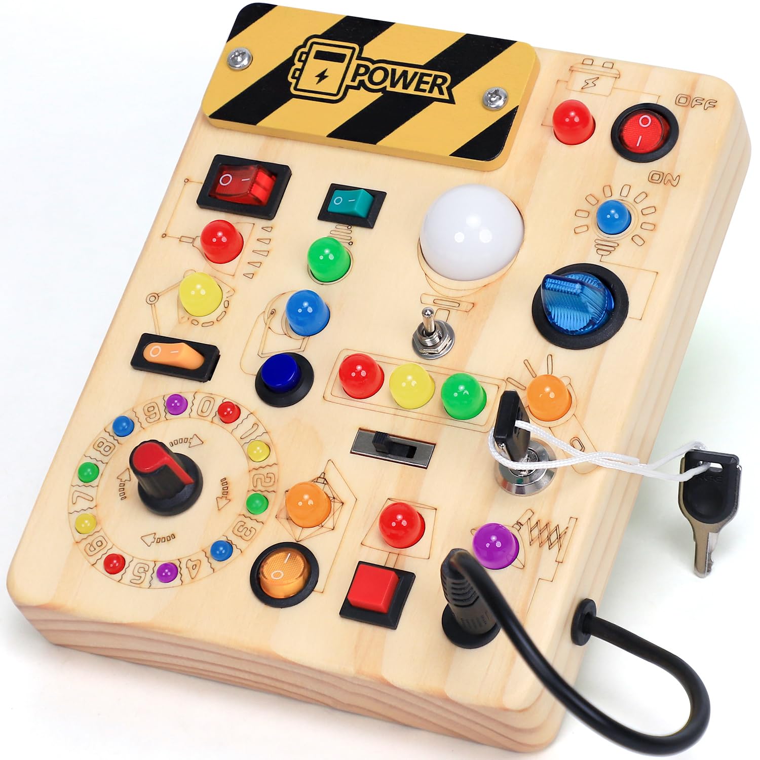 HarVow Busy Board with LED switches promotes sensory exploration and fine motor skills.