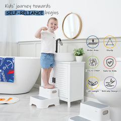 Harwaya step stool handle closeup shows secure grip for small hands