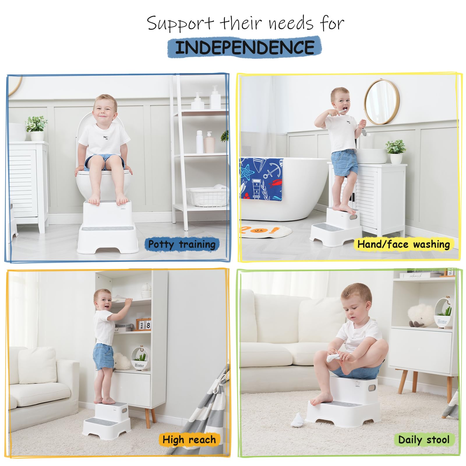 Harwaya toddler stool is waterproof and durable for damp bathroom use