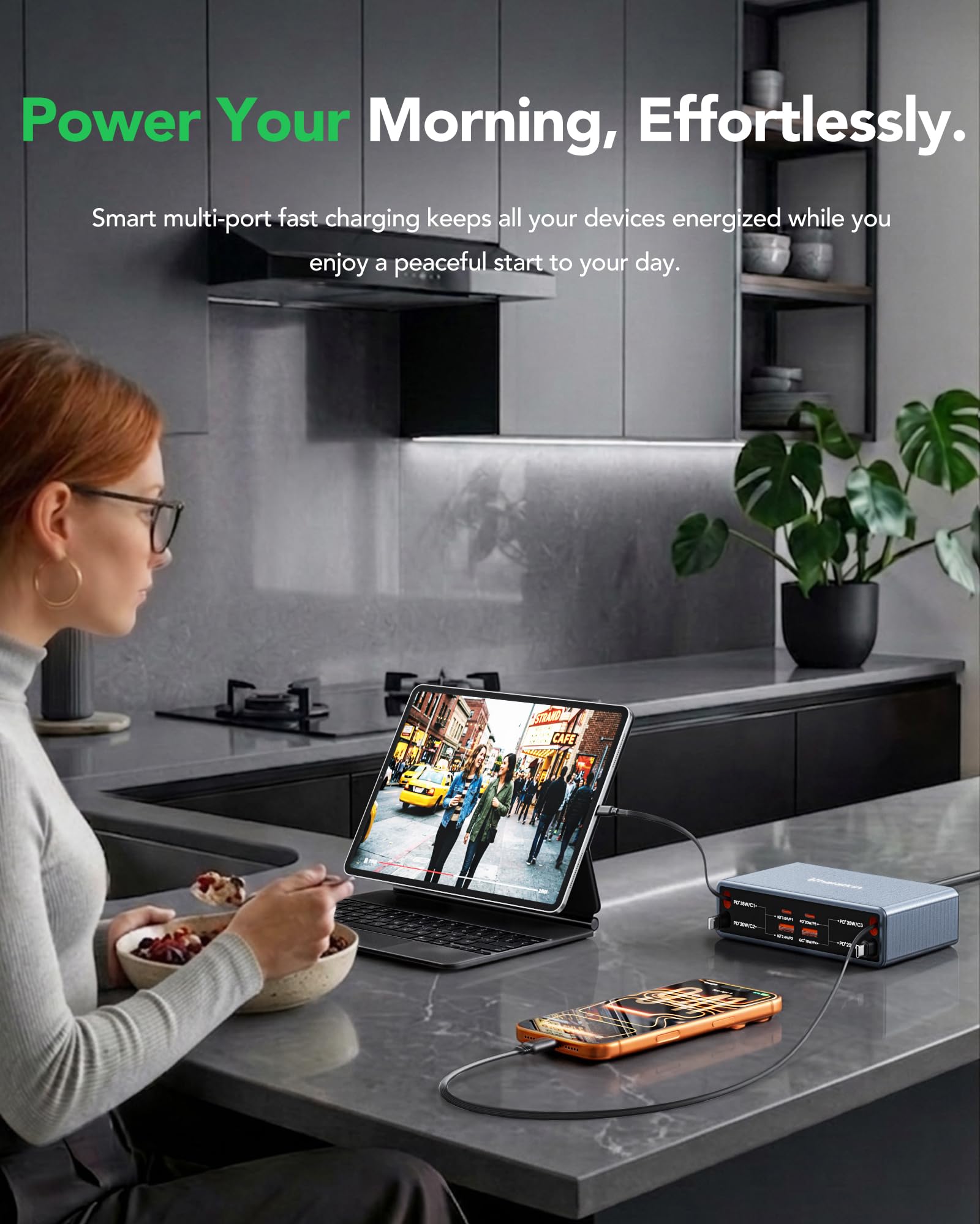 HATALKIN 105W GaN USB-C hub delivers fast charging for laptops and phones.