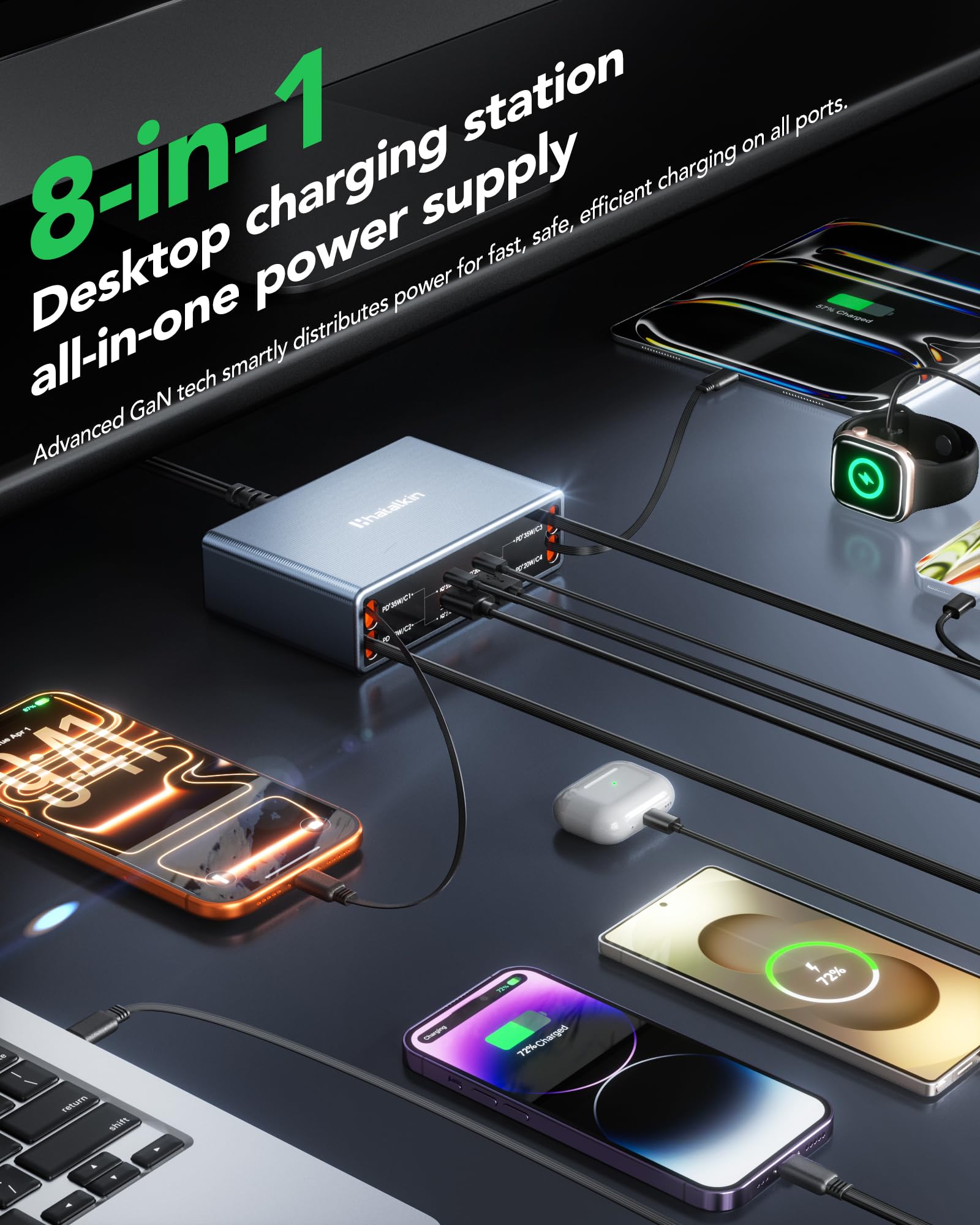 HATALKIN retractable 80 cm cables for flexible desk charging.