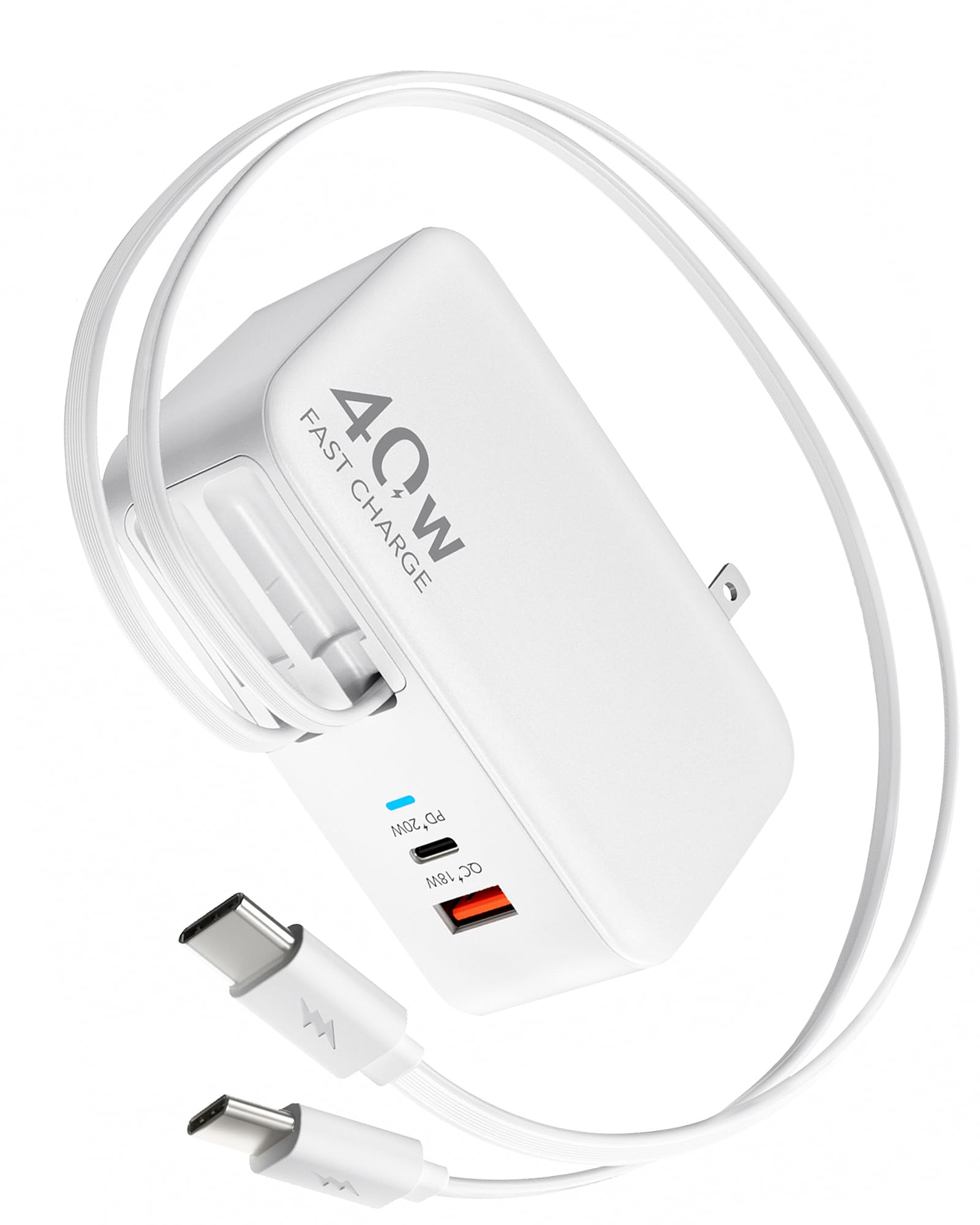 HATALKIN retractable USB-C charger wall plug with 40W power for multiple devices.
