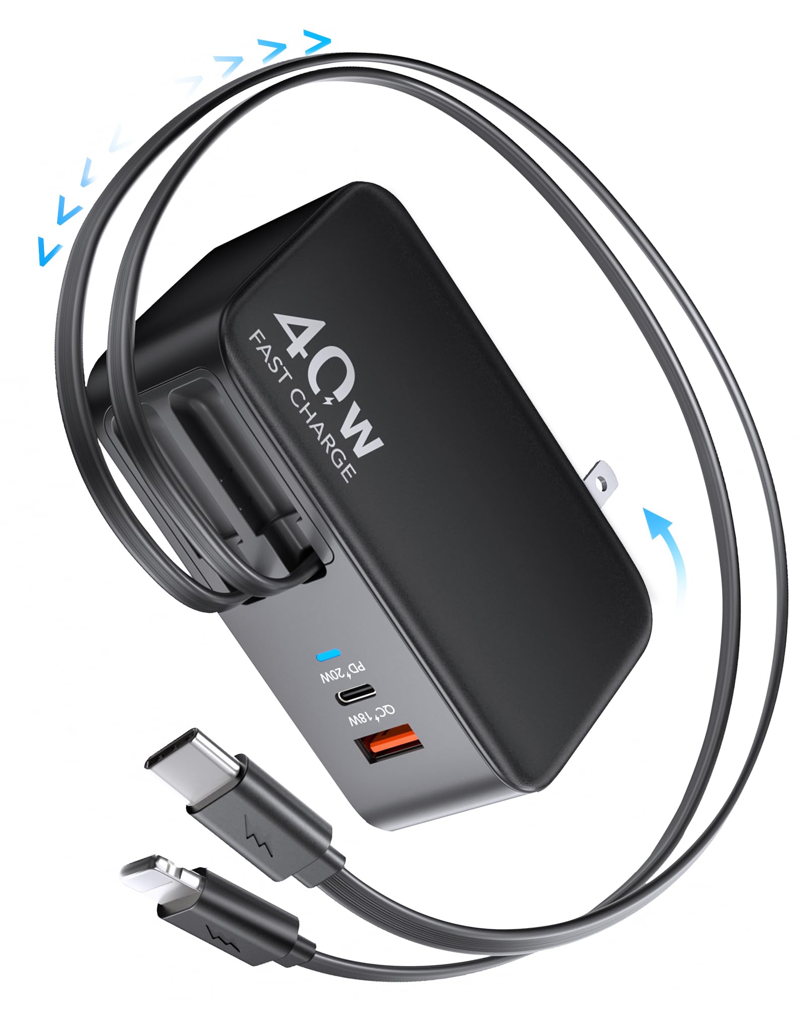 HATALKIN retractable USB-C charger wall plug with 90cm cable for flexible home or office charging.