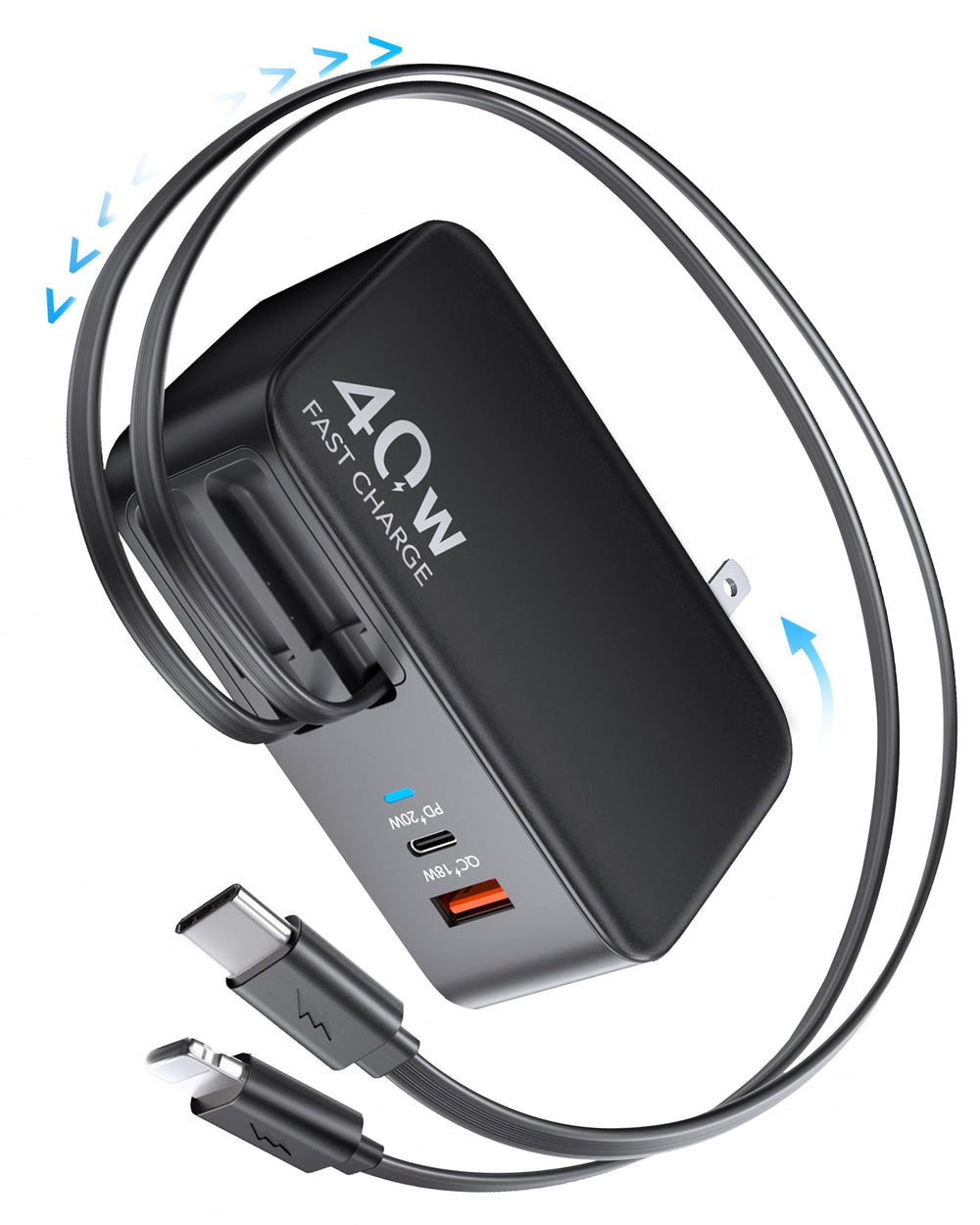 HATALKIN retractable USB-C charger wall plug with 90cm cable for flexible home or office charging.