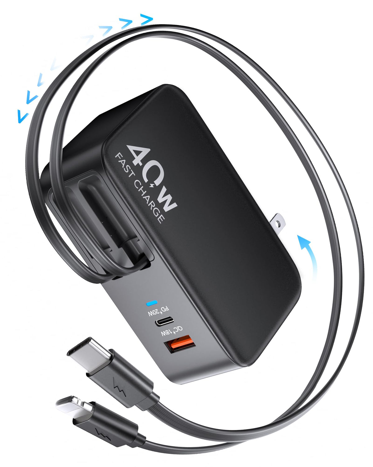 HATALKIN retractable USB-C charger wall plug with 90cm cable for flexible home or office charging.