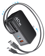 HATALKIN retractable USB-C charger wall plug with 90cm cable for flexible home or office charging.