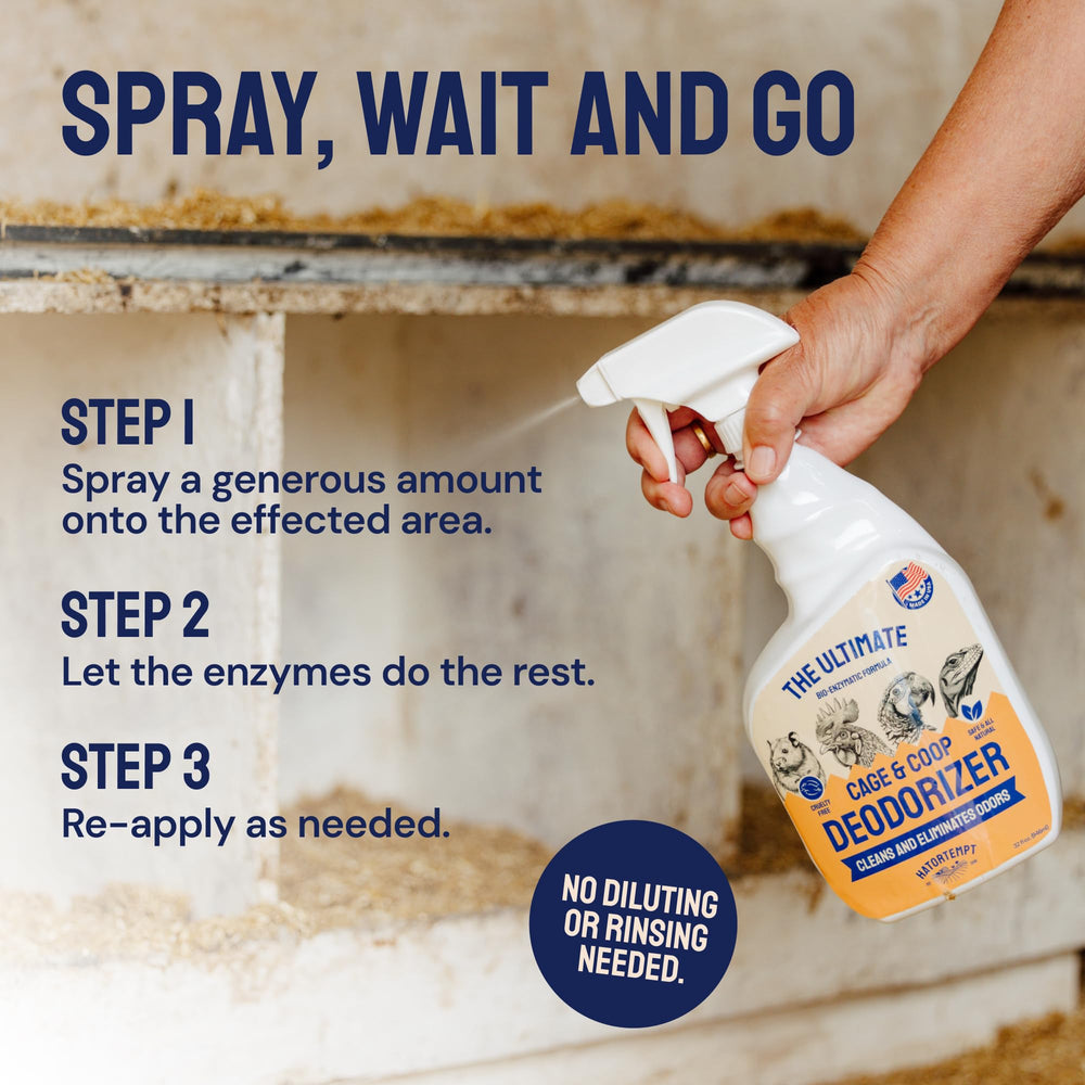 Hatortempt safe non-toxic coop cleaner suitable for wood bedding and sand.