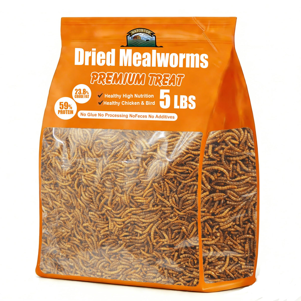 HATORTOP 5LB dried mealworms in bag for convenient chicken nutrition