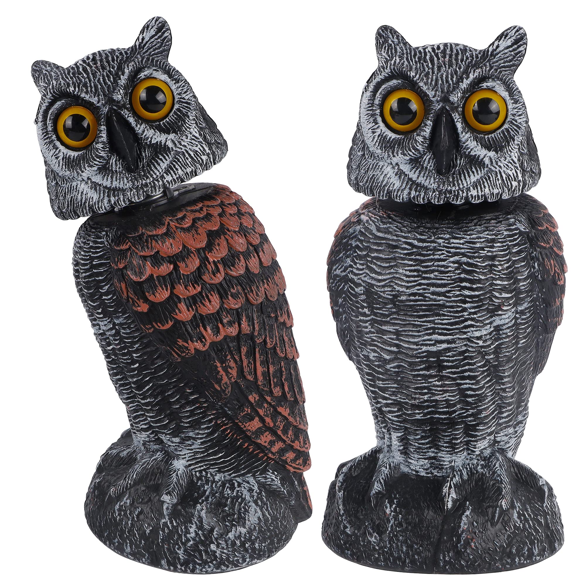 Hausse fake owl decoy with rotating head deters outdoor birds and pests.