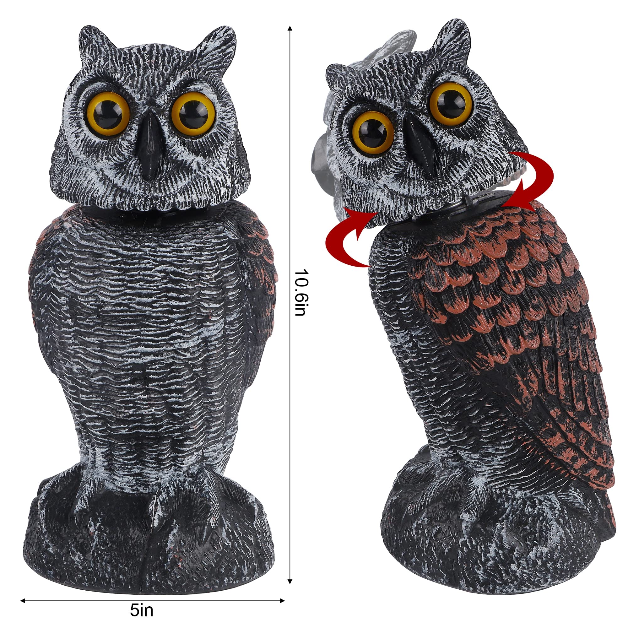 Hausse rotating-head owl deterrent close-up showcases realistic features to scare birds.