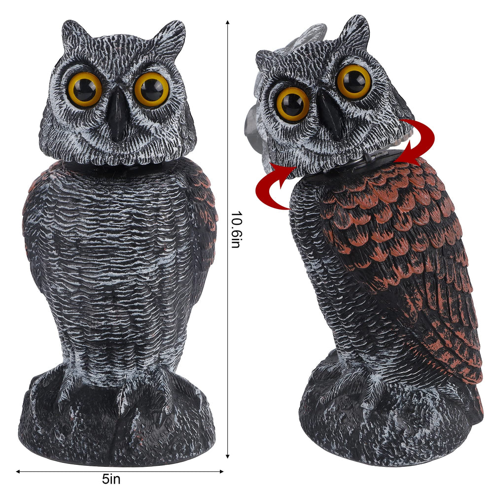 Hausse rotating-head owl deterrent close-up showcases realistic features to scare birds.