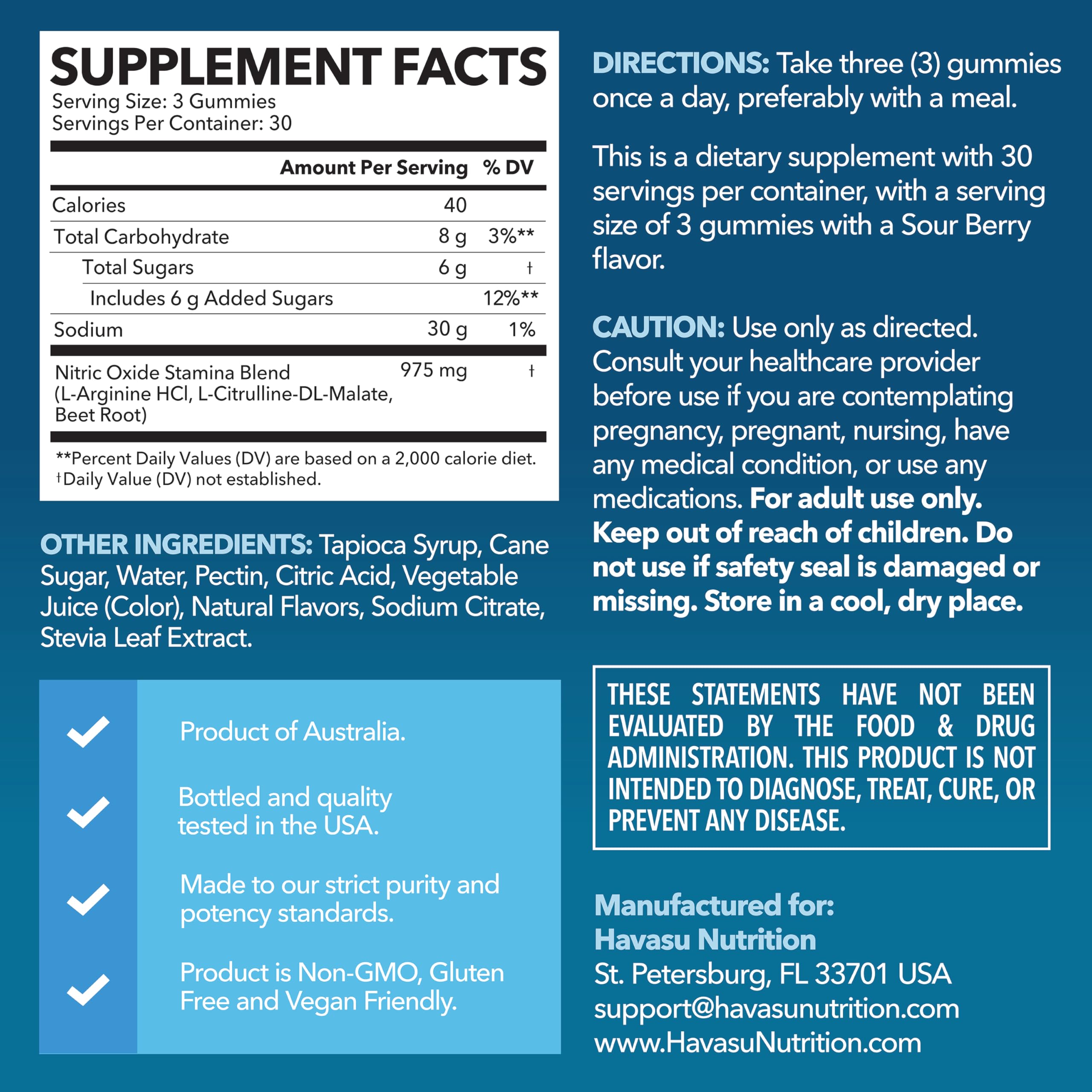 HAVASU NUTRITION L-Arginine Gummies pour into hand, convenient on-the-go energy support.