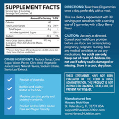 HAVASU NUTRITION L-Arginine Gummies pour into hand, convenient on-the-go energy support.