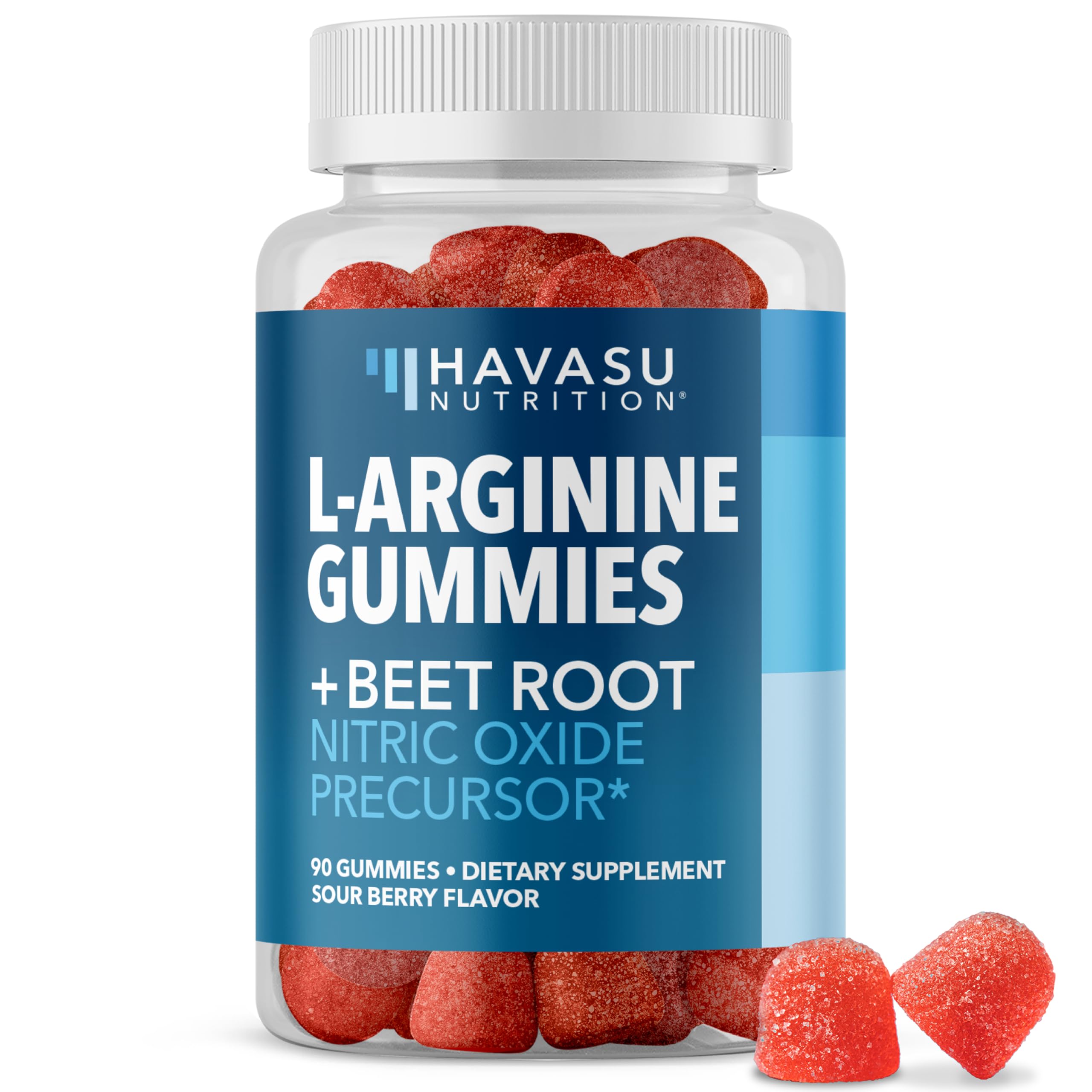 HAVASU NUTRITION L-Arginine Gummies sour berry bottle, ideal pre-workout fuel.