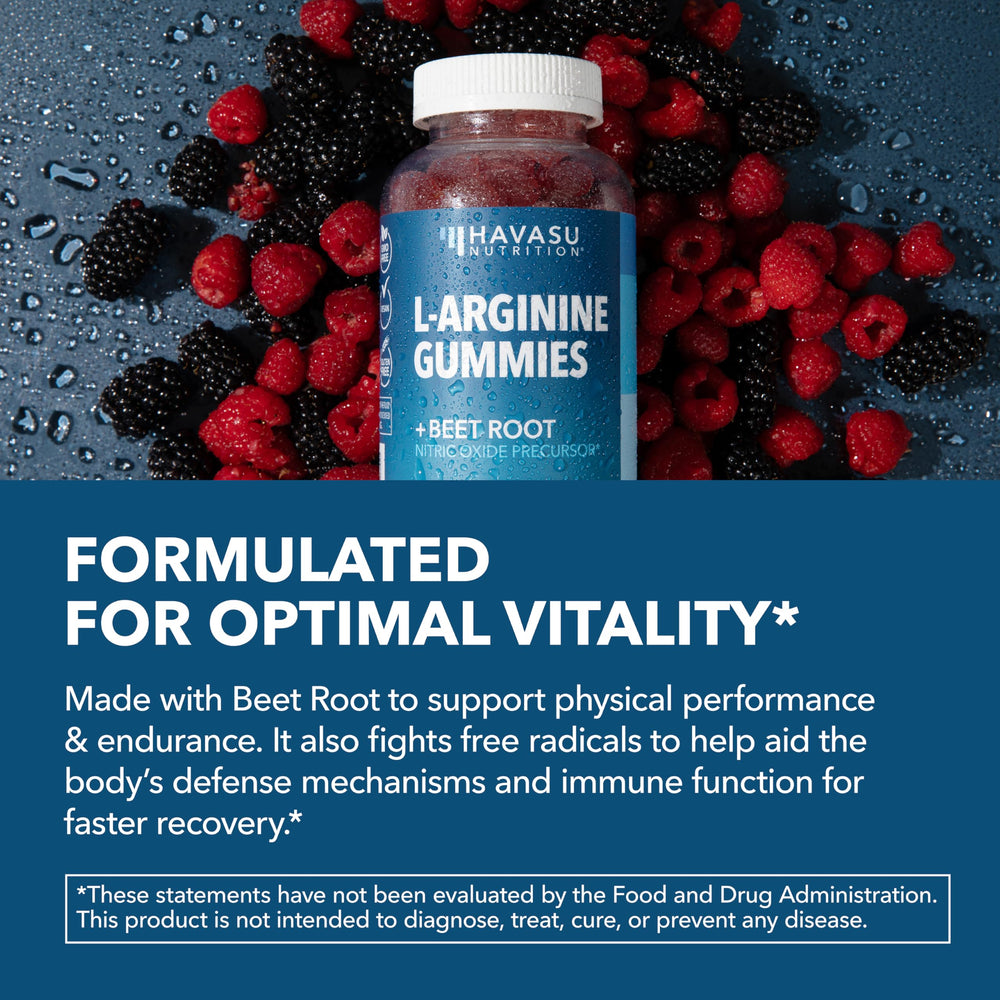 HAVASU NUTRITION L-Arginine Gummies close-up texture shows chewy consistency.