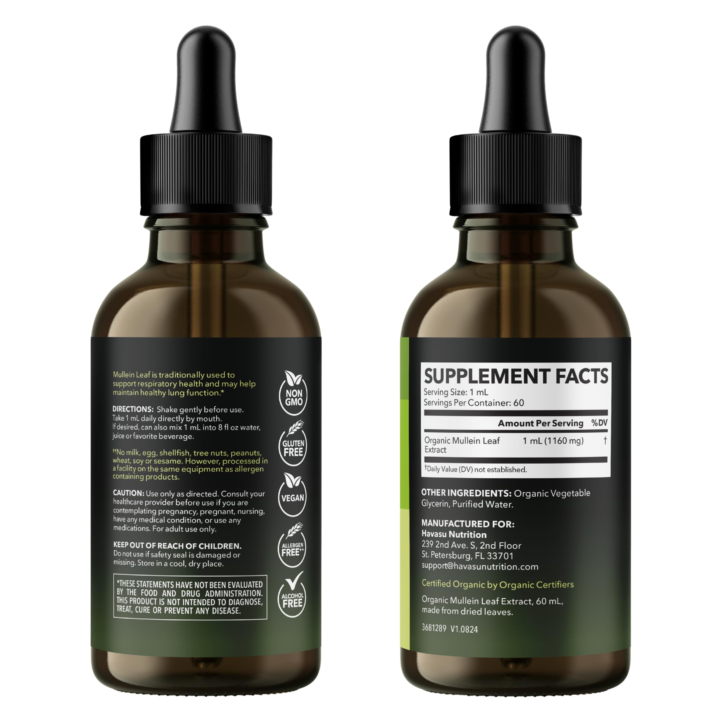 Havasu Nutrition Mullein Drops product shot with two-month supply highlights value.
