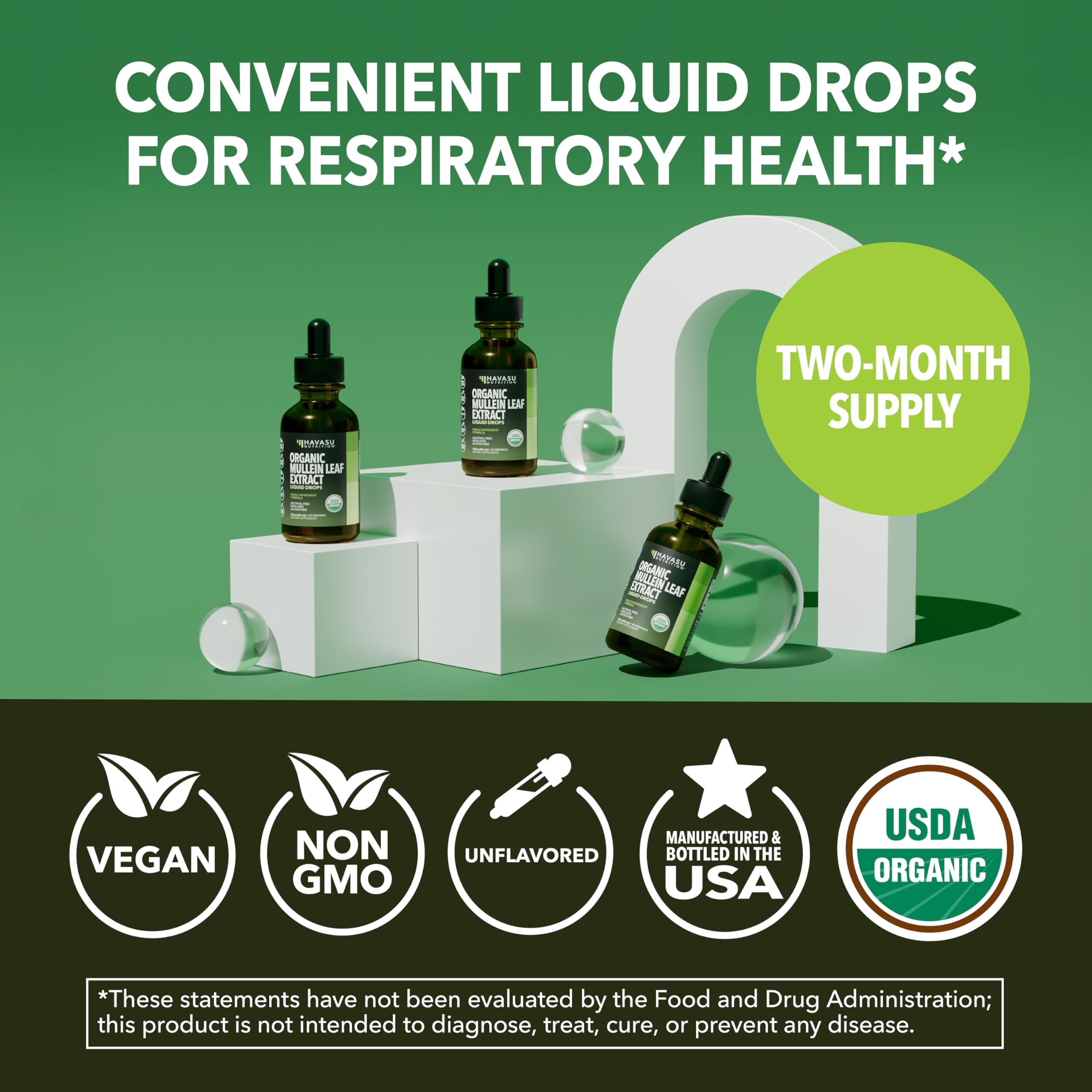 Havasu Nutrition Mullein Drops bottle on countertop conveys calm daily routine.