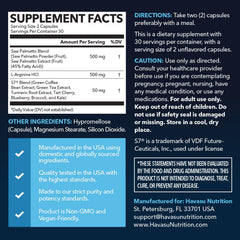 HAVASU Nutrition capsules close-up highlighting L-Arginine 500 mg for endurance