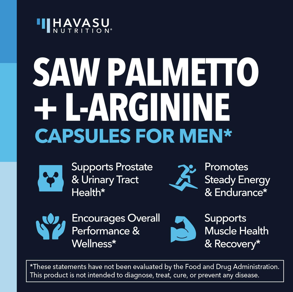 HAVASU Nutrition product label detailing Saw Palmetto 500 mg and herbal ingredients