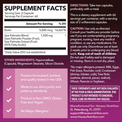 HAVASU NUTRITION Saw Palmetto capsules closeup label for vegan daily use.