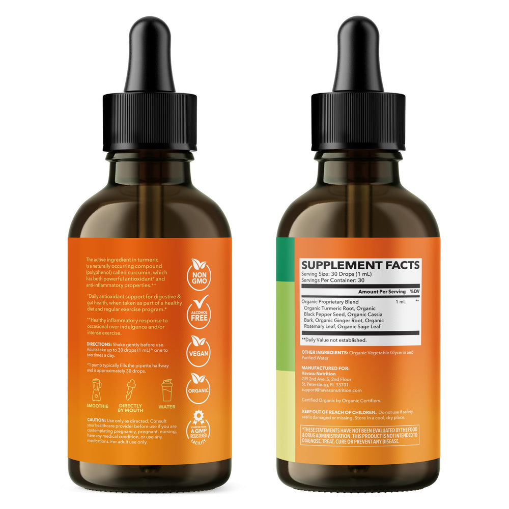 Havasu Nutrition Turmeric Drops dosage dropper demonstrating precise measurements.