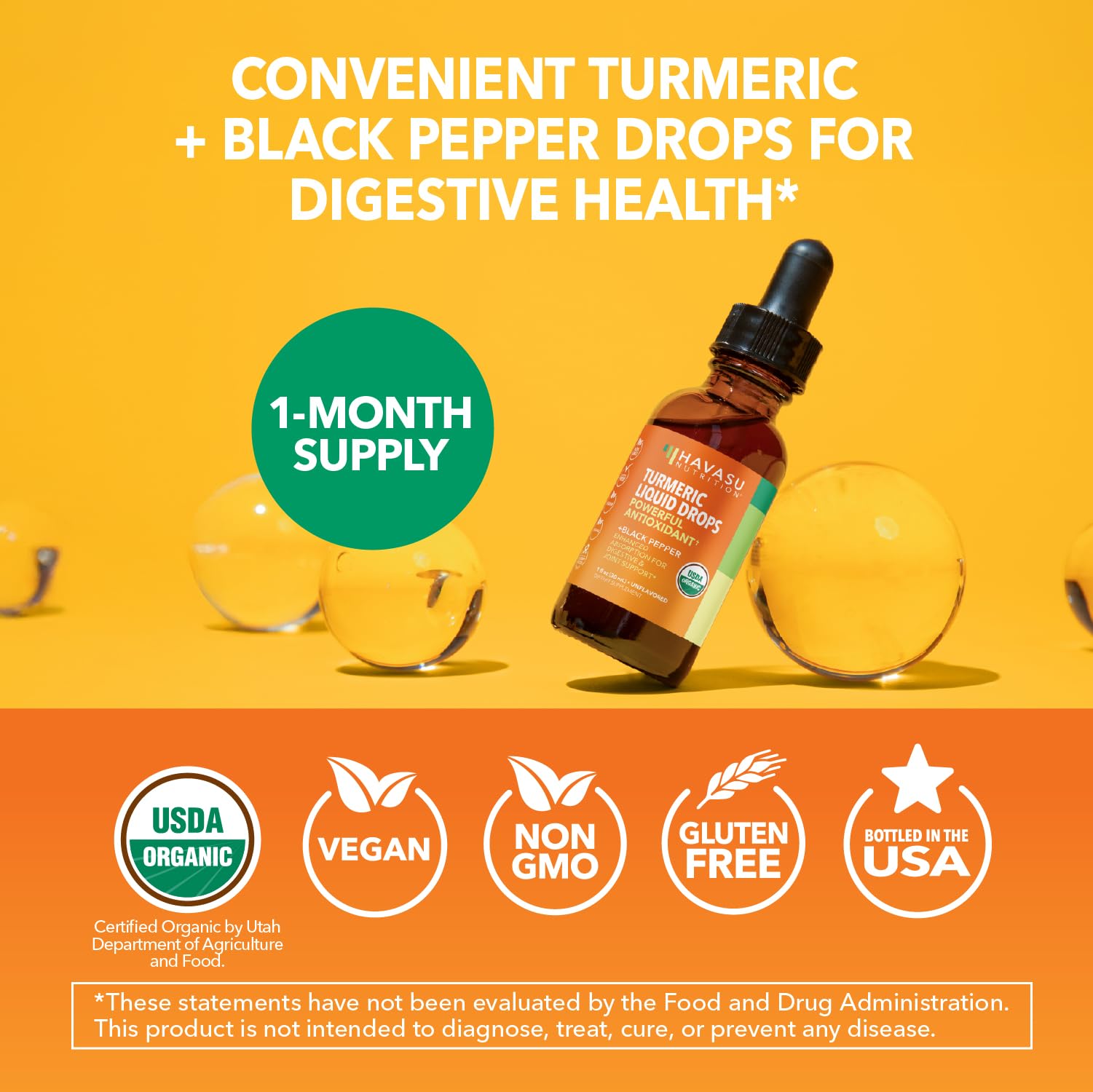 Havasu Nutrition Turmeric Drops travel-friendly bottle designed for busy lifestyles.