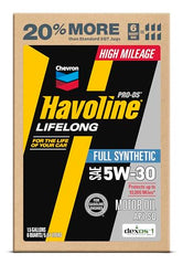 HAVOLINE PRO-DS 5W-30 pouring into pan demonstrates smooth lubrication for reliable starts.