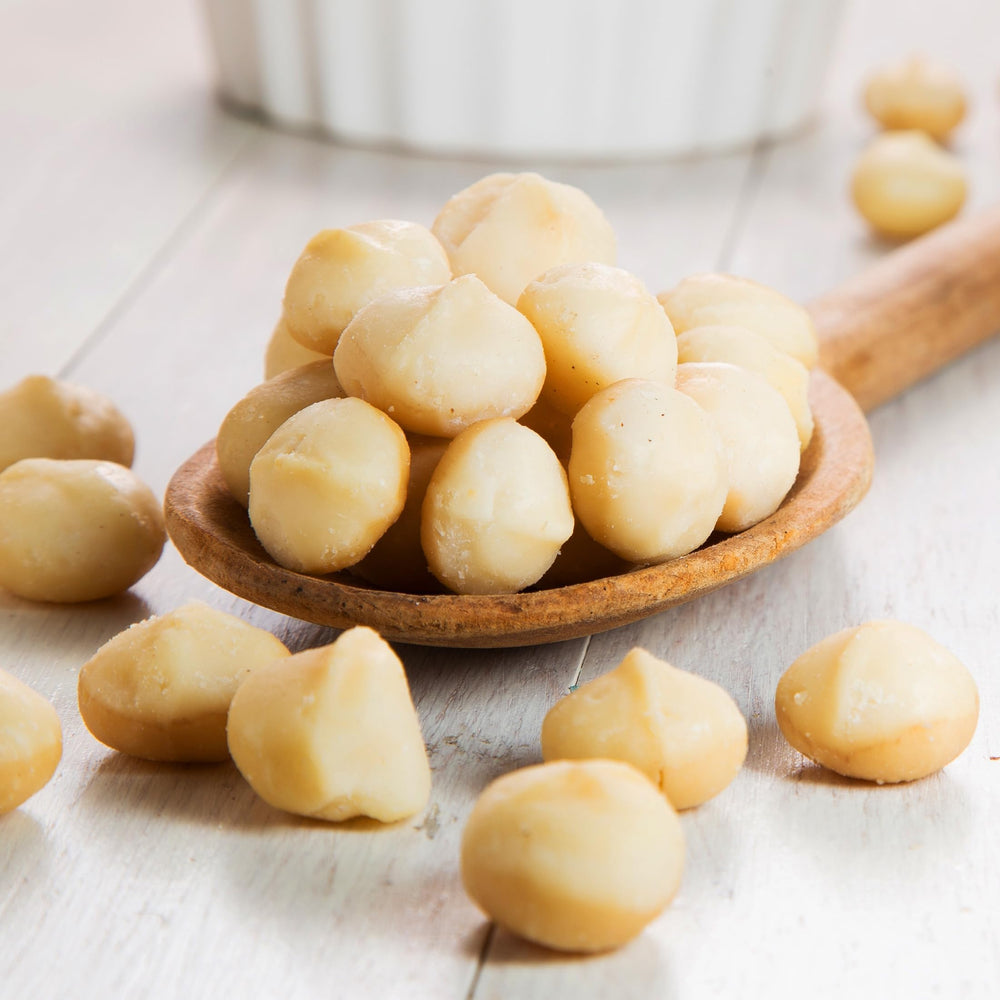 Hawaiian Macadamia Nut Company family snack moment in a sunny kitchen.