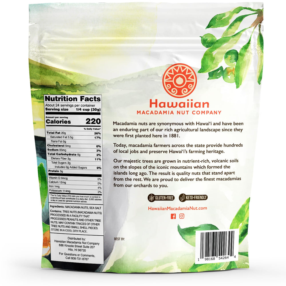 Hawaiian Macadamia Nut Company halved macadamias reveal creamy centers for baking and snacking.