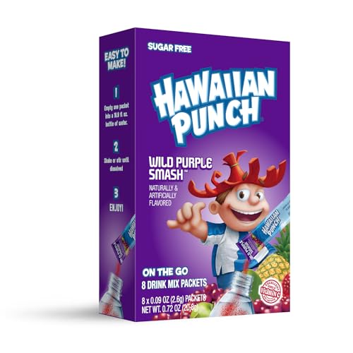Hawaiian Punch dissolving powder poured into water for a refreshing drink