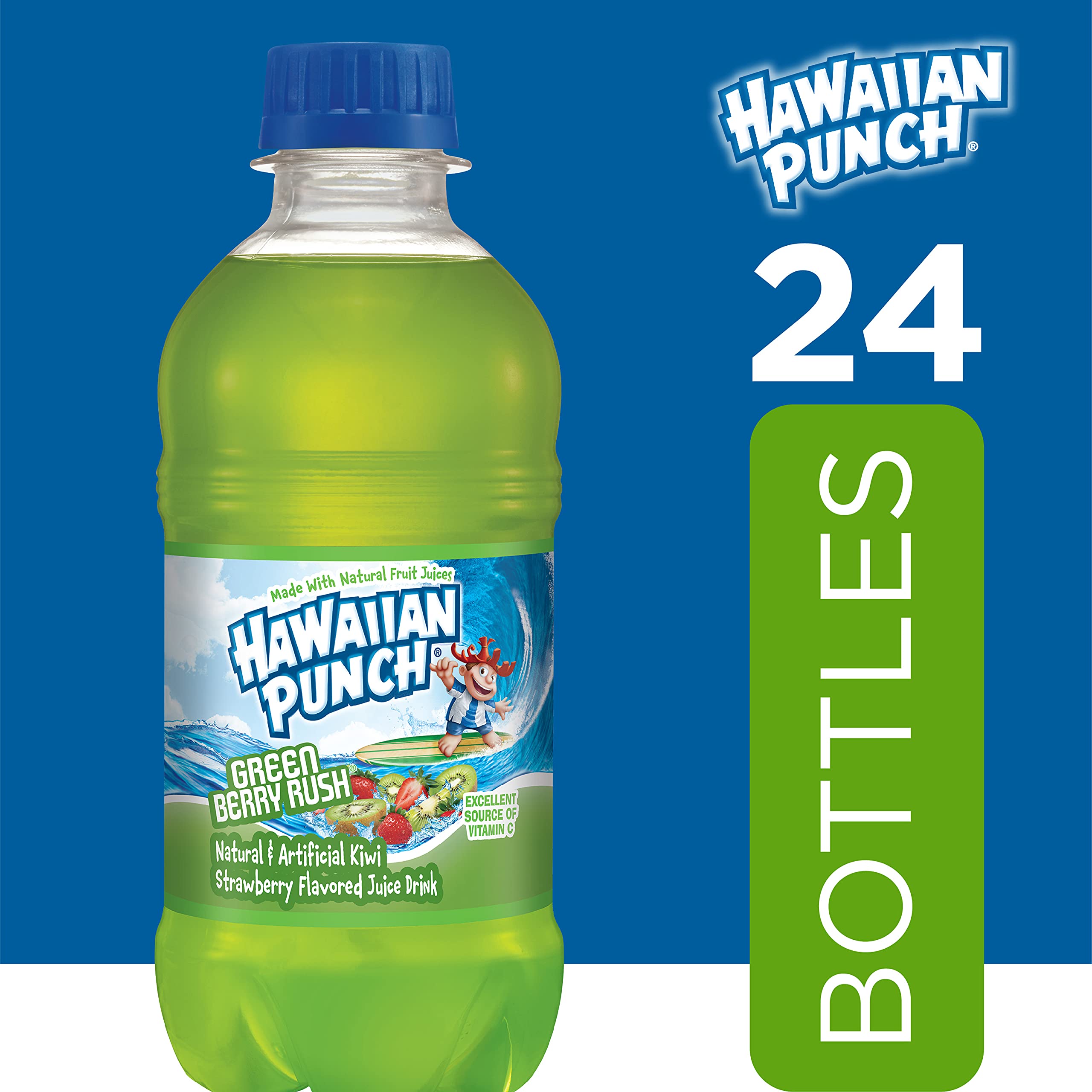 Six-pack carton of Hawaiian Punch Green Berry Rush for family gatherings