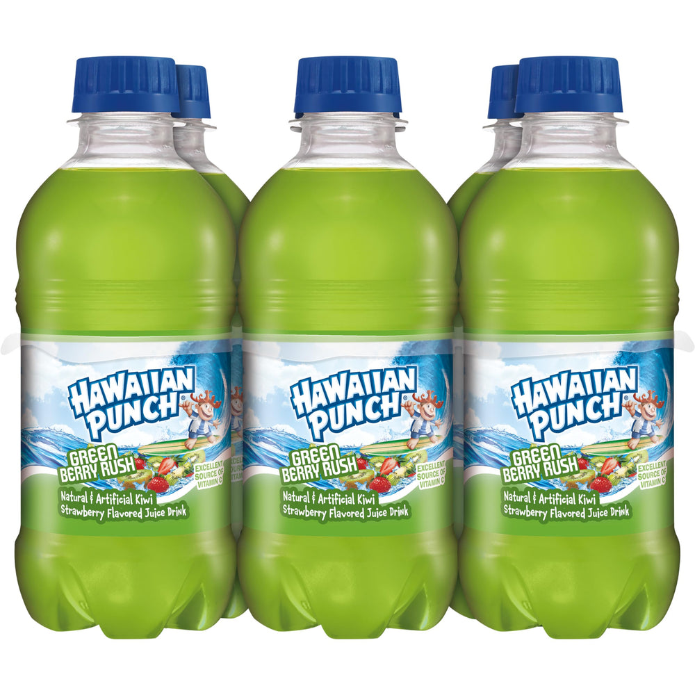 Colorful Hawaiian Punch Green Berry Rush bottle with vibrant label