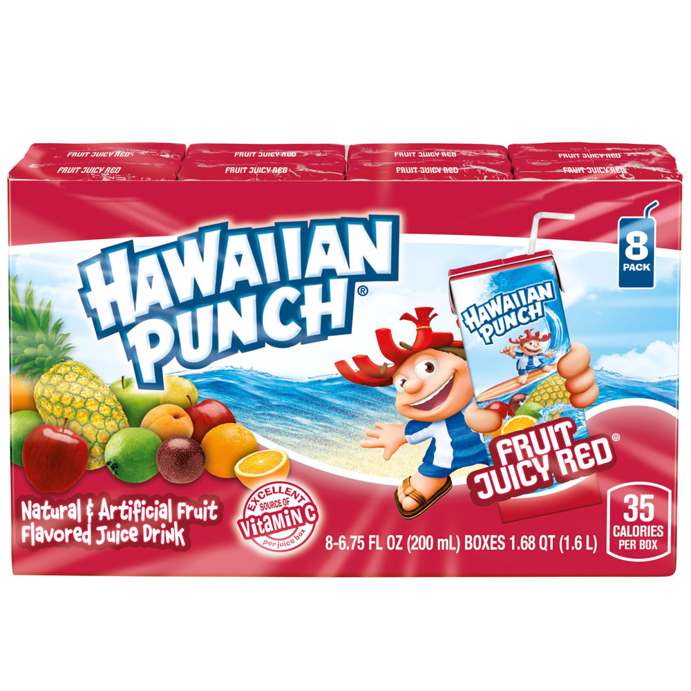 Hawaiian Punch Green Berry Rush box highlighting gluten-free Vitamin C boost.