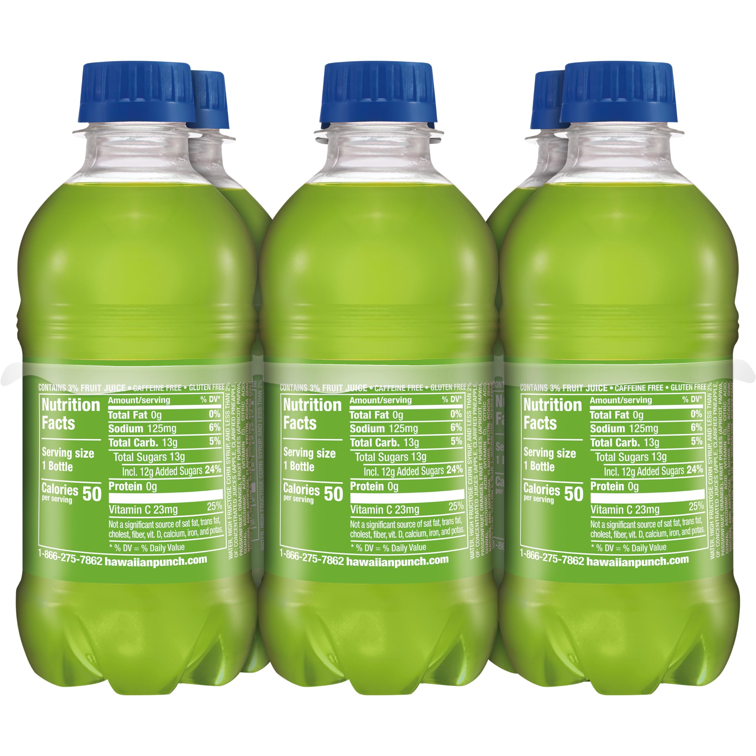 Ready-to-drink Hawaiian Punch Green Berry Rush in a portable bottle