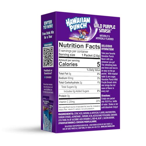 Hawaiian Punch Wild Purple Smash sticks pack displayed for quick, sugar-free flavor