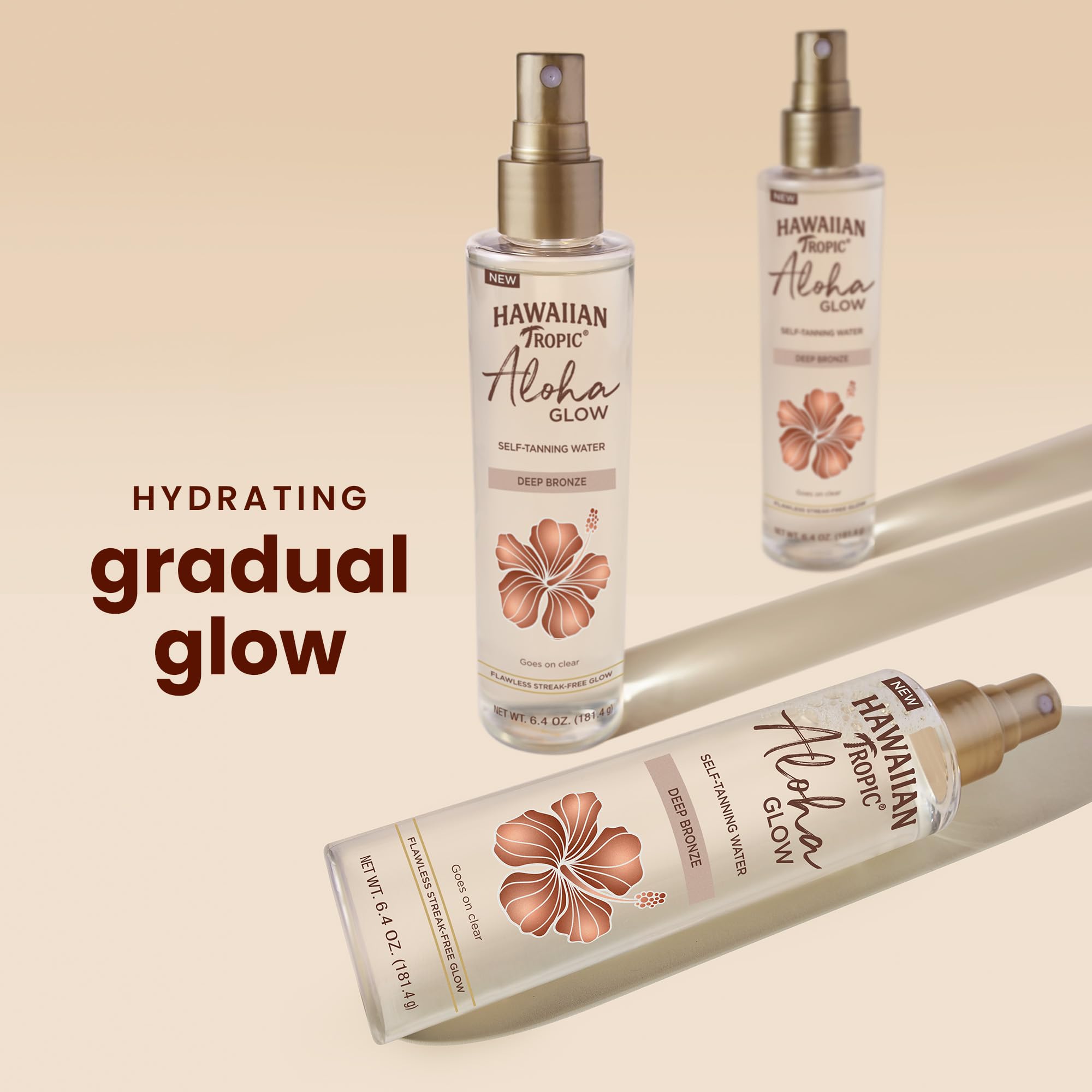 Hawaiian Tropic Aloha Glow Water mist-dispense supports streak-free sunless tans.