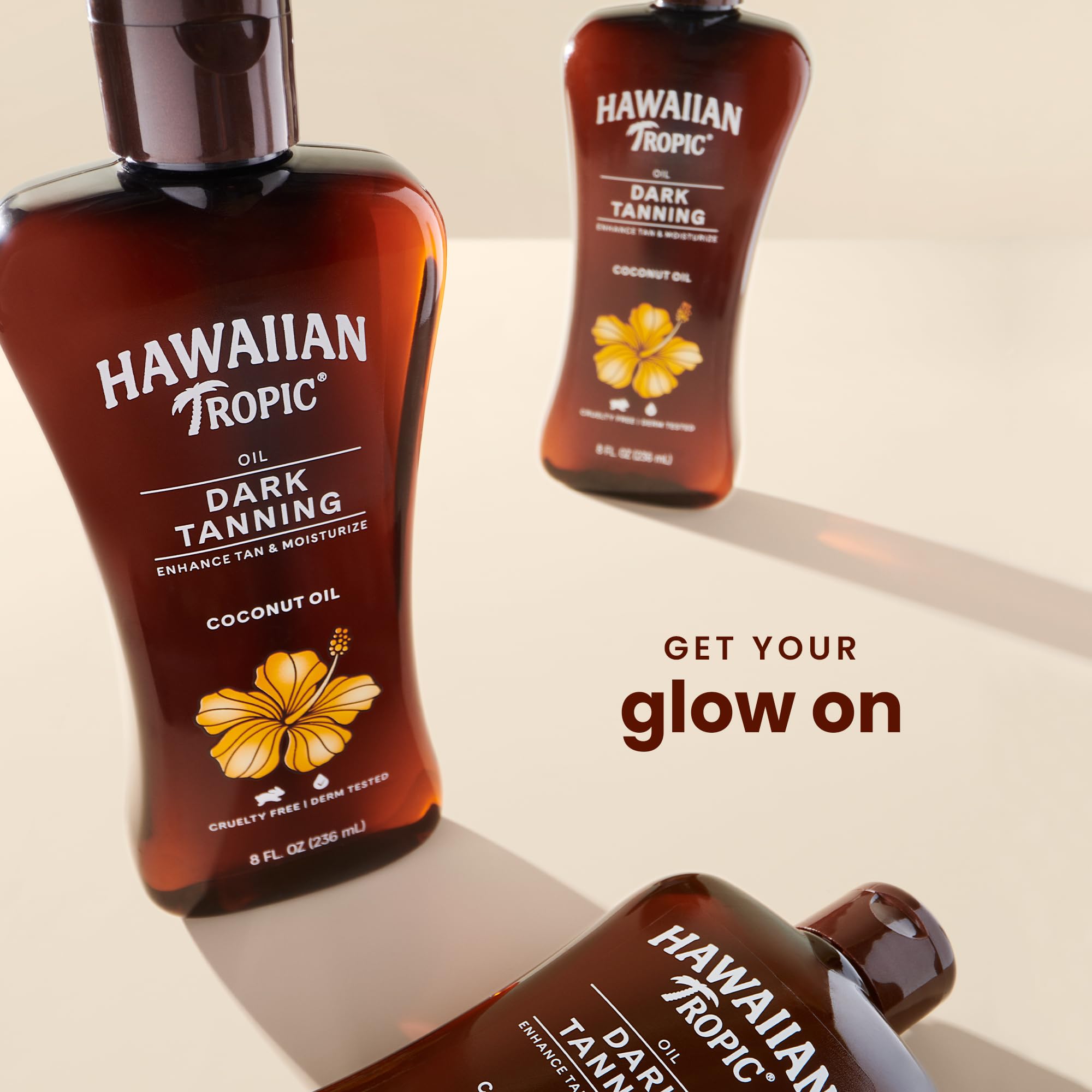 Twin-pack display highlighting convenient tan oil packaging