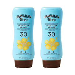 Hawaiian Tropic Everyday Active SPF 30 twin-pack bottle for outdoor workouts.